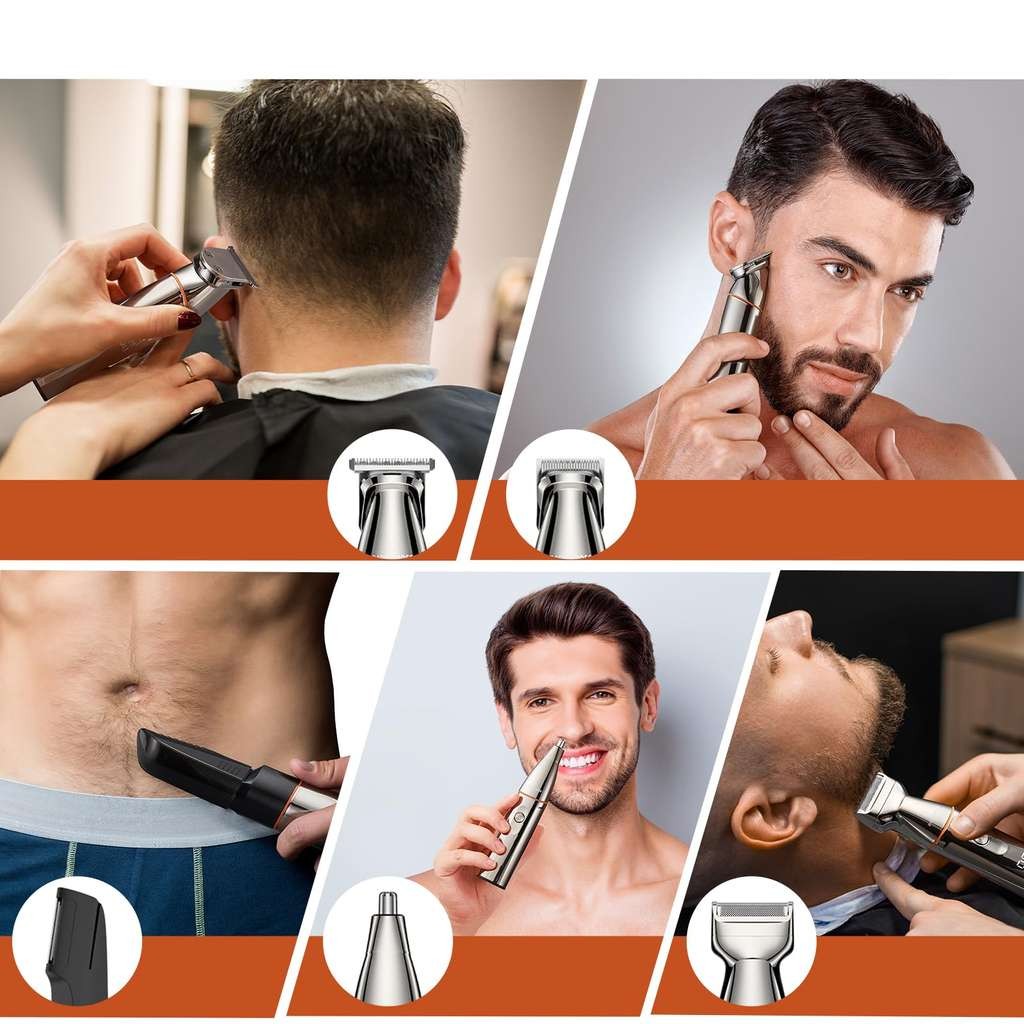 BarberBoss 5-in-1 grooming kit for men, beard & nose trimmer, waterproof, USB-C, LED