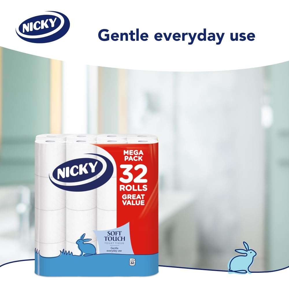 Nicky Soft Touch Toilet Tissue, 32 rolls for £6.58 with S&S, good value