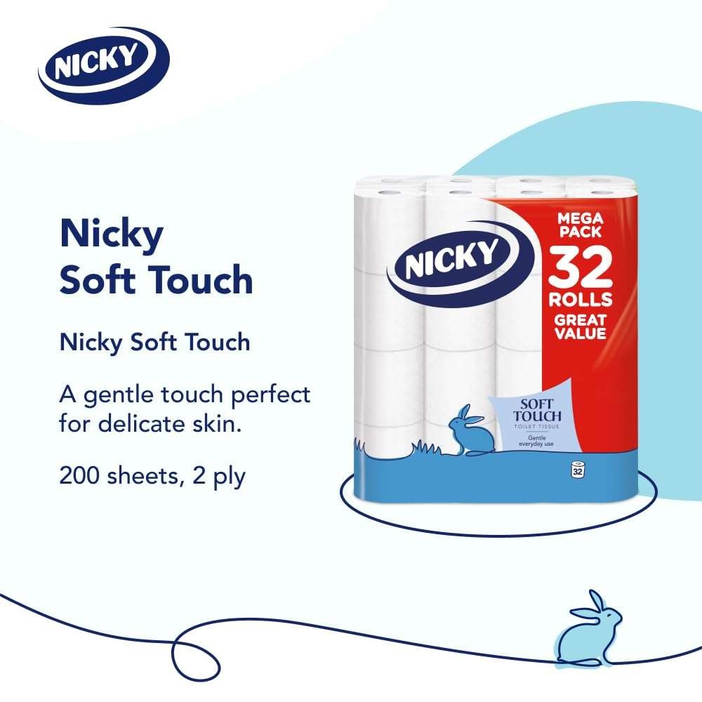 Nicky Soft Touch Toilet Tissue, 32 rolls for £6.58 with S&S, good value