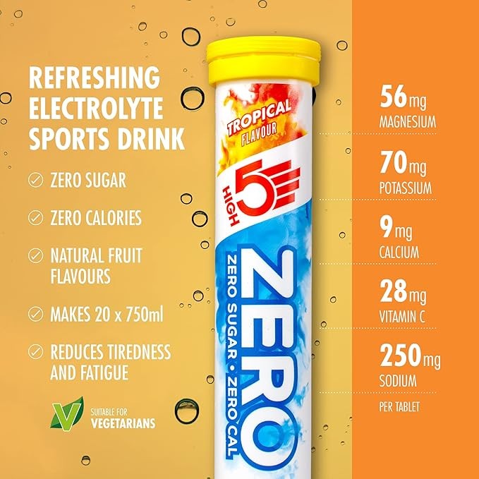 HIGH5 ZERO Electrolyte Tablet, Hydration Tablets with Vitamin C, 0 Calories & Sugar Free, Tropical, 20 Tablets (20x, Pack of 1)