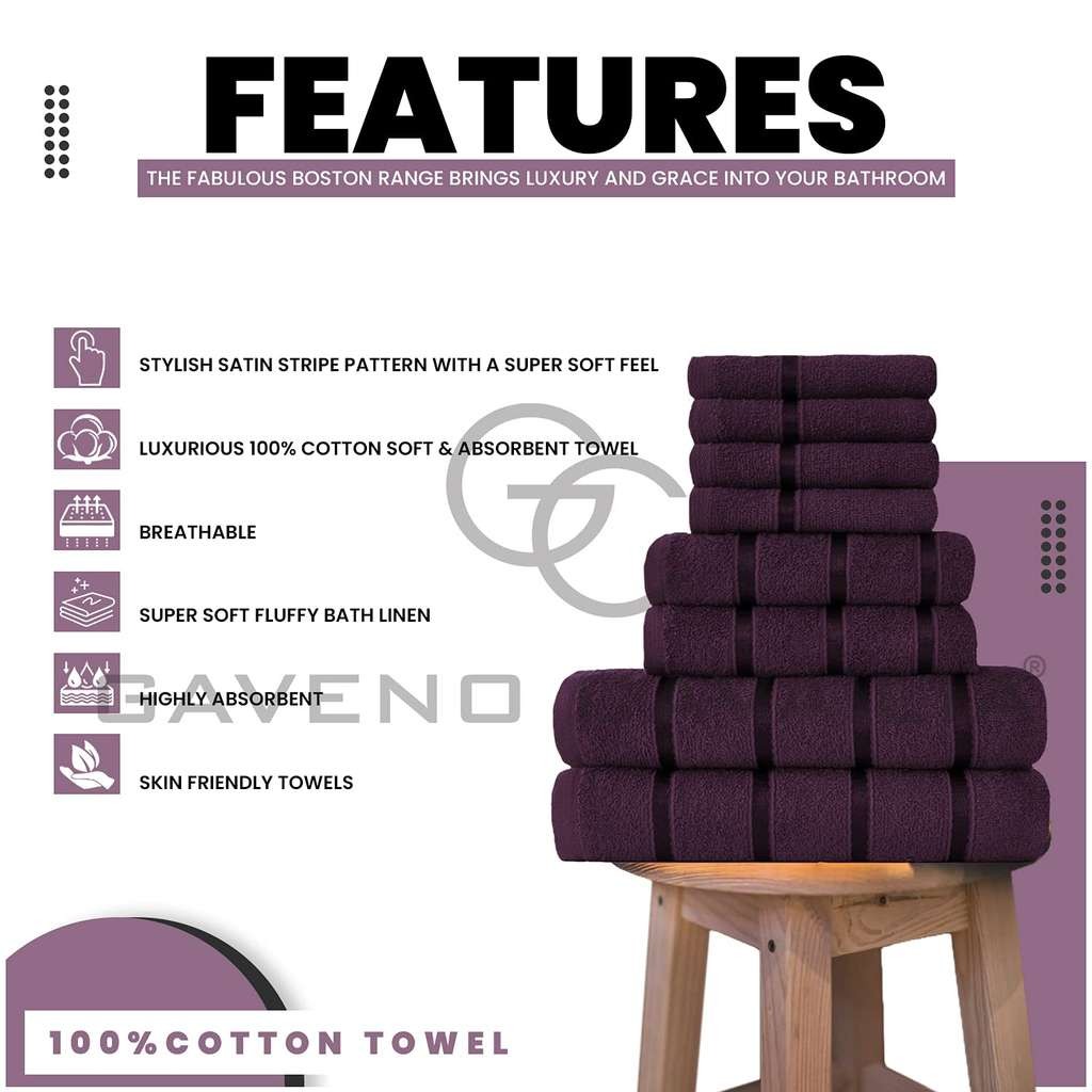 GC Gaveno Cavailia Luxury 8 Pack Boston Bale Set, Egyptian Cotton Towel 450 GSM, Aubergine