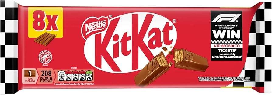 KitKat 2 Finger Milk Chocolate Biscuit Bars 8 Pack Multipack 165.6g (Clubcard Price)