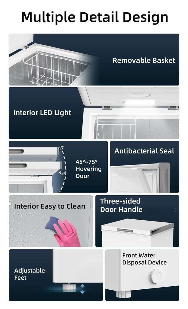 CHiQ JKR99DWE 99L Chest Freezer, 4* -24C, LED, 2yr warranty, 4D fast freeze, E rated, with code