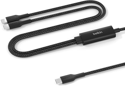 Belkin BoostCharge Pro 2-in-1 USB C to USB C Charger Cable 140W, Braided Dual Charging Cable, Black