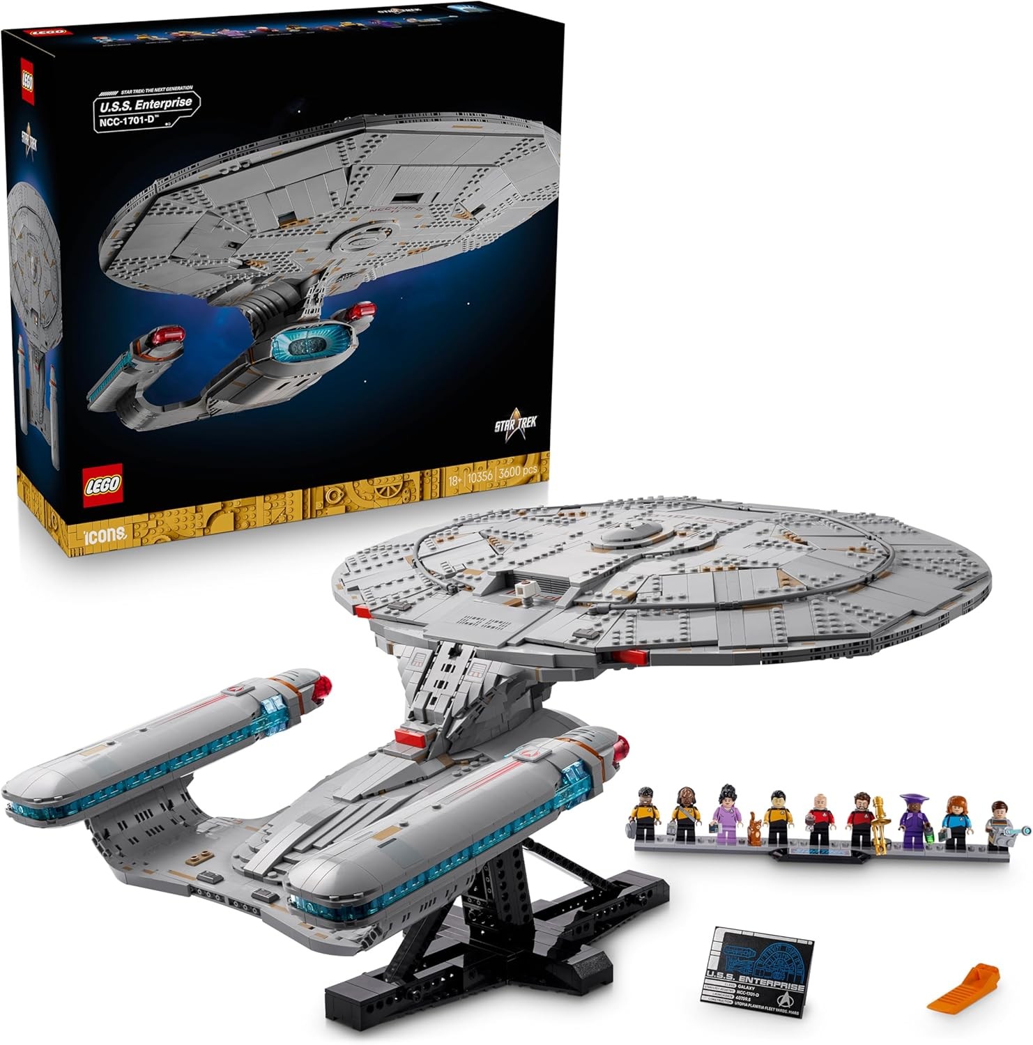 LEGO Icons Star Trek: U.S.S. Enterprise NCC-1701-D, Display Model Kit for Adults, 2 Shuttle Pods, Separation Function, 9 Minifigures incl. Jean-Luc Picard & William Riker, 10356