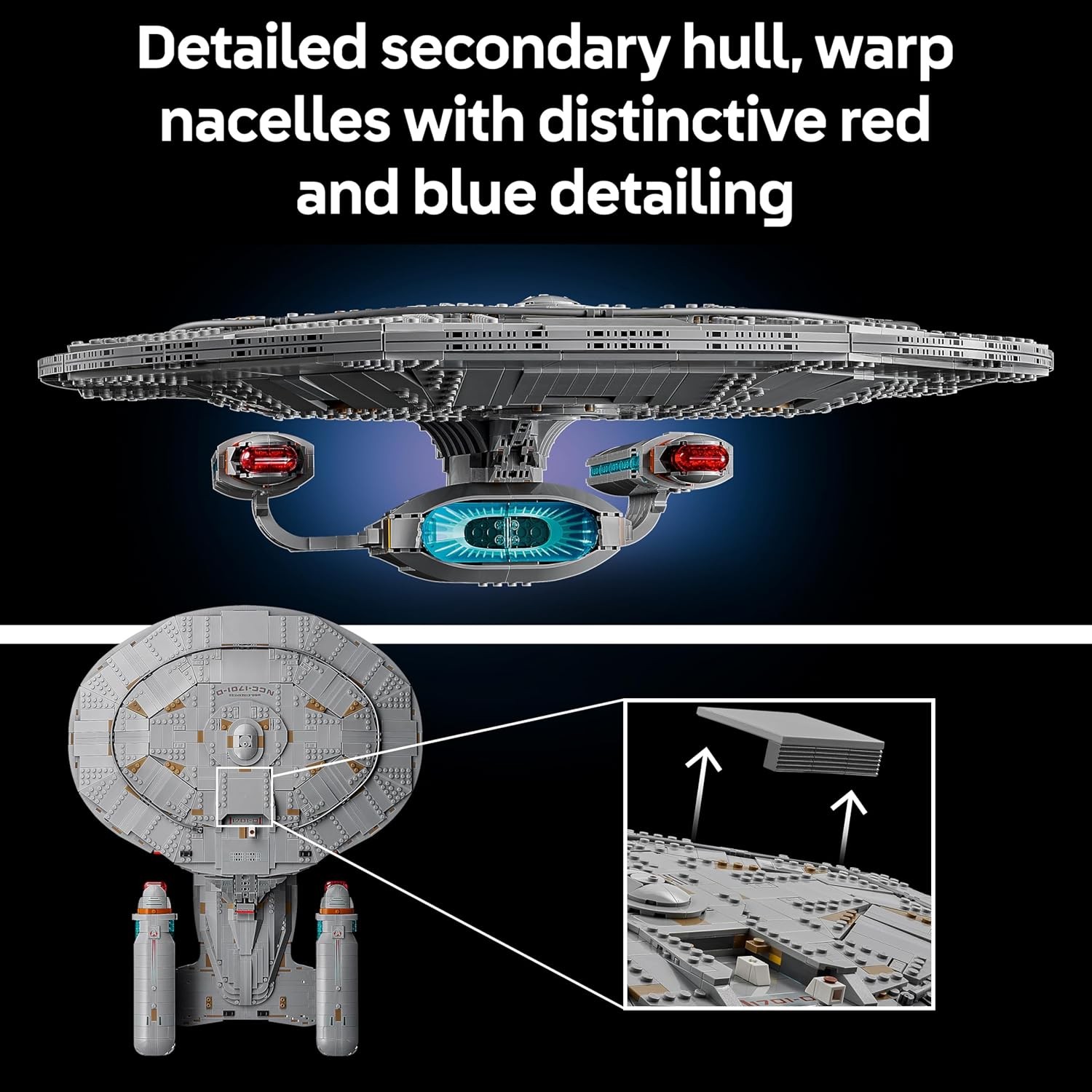 LEGO Icons Star Trek: U.S.S. Enterprise NCC-1701-D, Display Model Kit for Adults, 2 Shuttle Pods, Separation Function, 9 Minifigures incl. Jean-Luc Picard & William Riker, 10356
