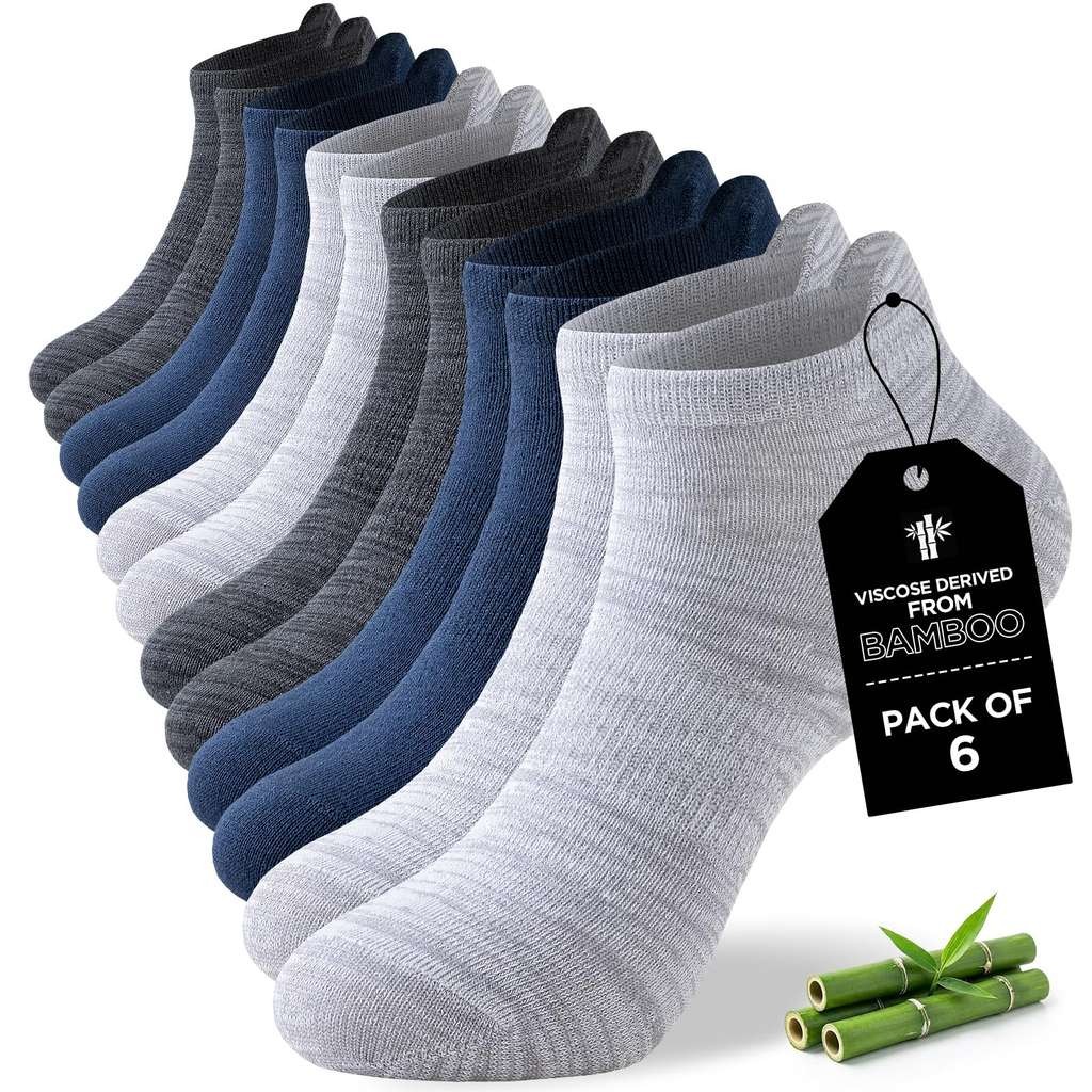 Niorasen Bamboo Trainer Socks for Men and Women 6 Pairs Sizes UK 5-8, 9-11, 12-15