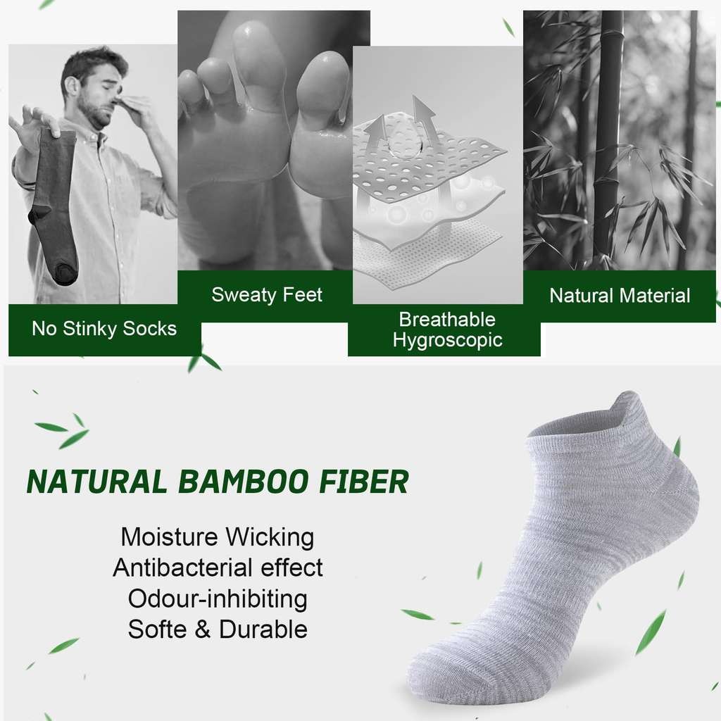 Niorasen Bamboo Trainer Socks for Men and Women 6 Pairs Sizes UK 5-8, 9-11, 12-15