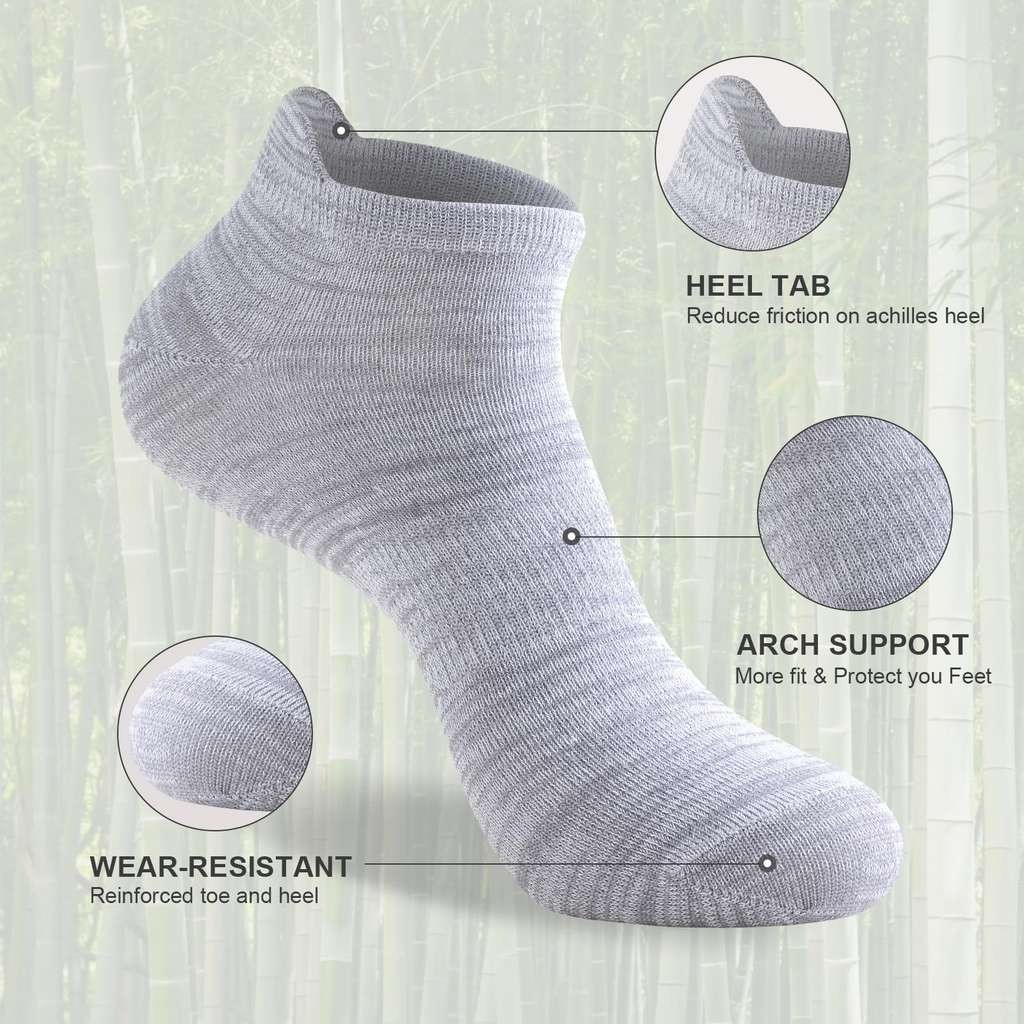 Niorasen Bamboo Trainer Socks for Men and Women 6 Pairs Sizes UK 5-8, 9-11, 12-15