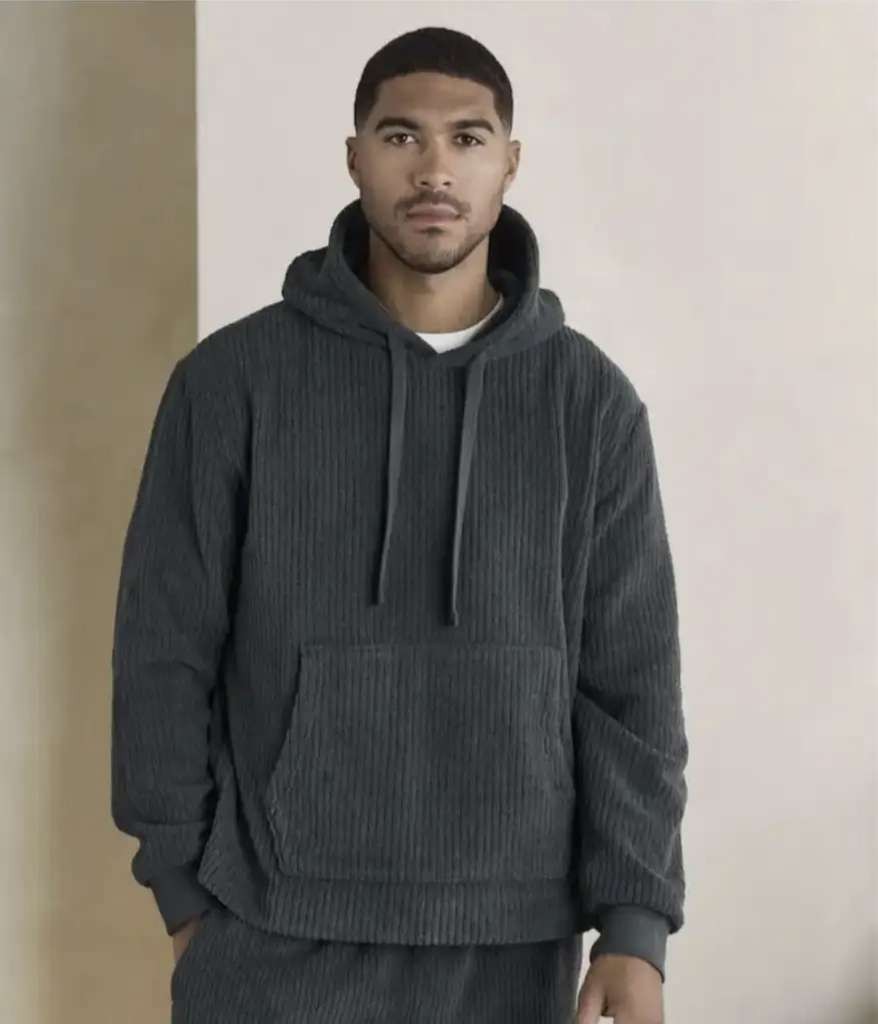 Next Men's Slate Grey Borg Fleece Ribbed Texture Hoodie, sizes XS to 2XL, free click and collect