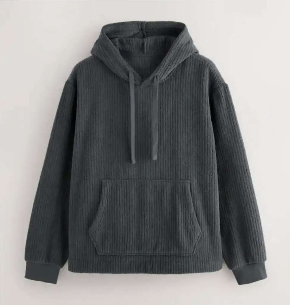 Next Men's Slate Grey Borg Fleece Ribbed Texture Hoodie, sizes XS to 2XL, free click and collect