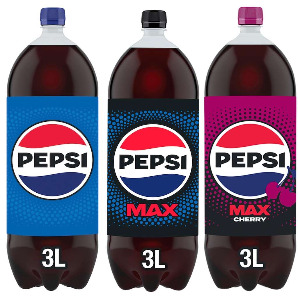 Pepsi Cola Bottle 3L, Pepsi Max Regular or Cherry 3L, 3 Bottles for £3 online
