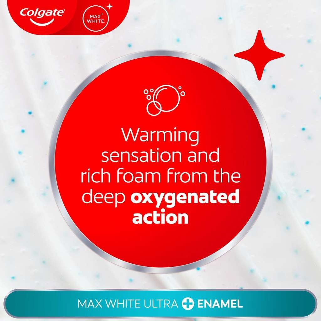 Colgate Max White Ultra+ Enamel Toothpaste 75ml, good for deep stains & 5X whiter teeth