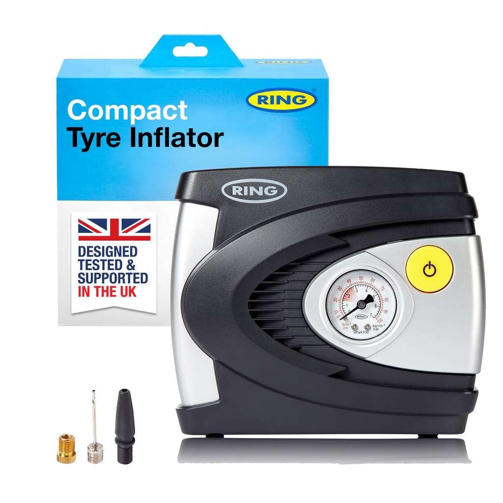 RING TYREINFLATE 610 Analogue Tyre Inflator Air Compressor, adaptor kit included, PSI & BAR