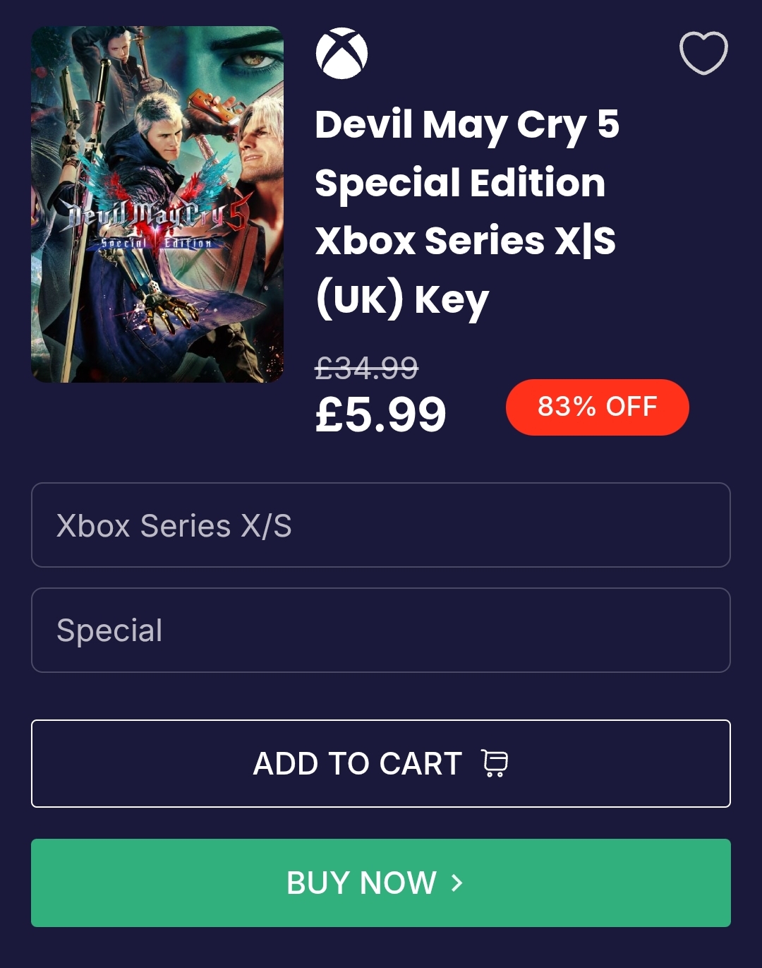 Devil May Cry 5 Special Edition Xbox Series X|S UK Code