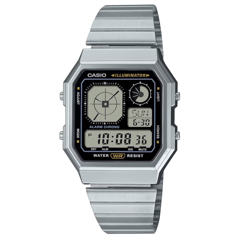 Casio A130WE-1AEF Retro Vintage Black Square Dial & Stainless Steel Watch