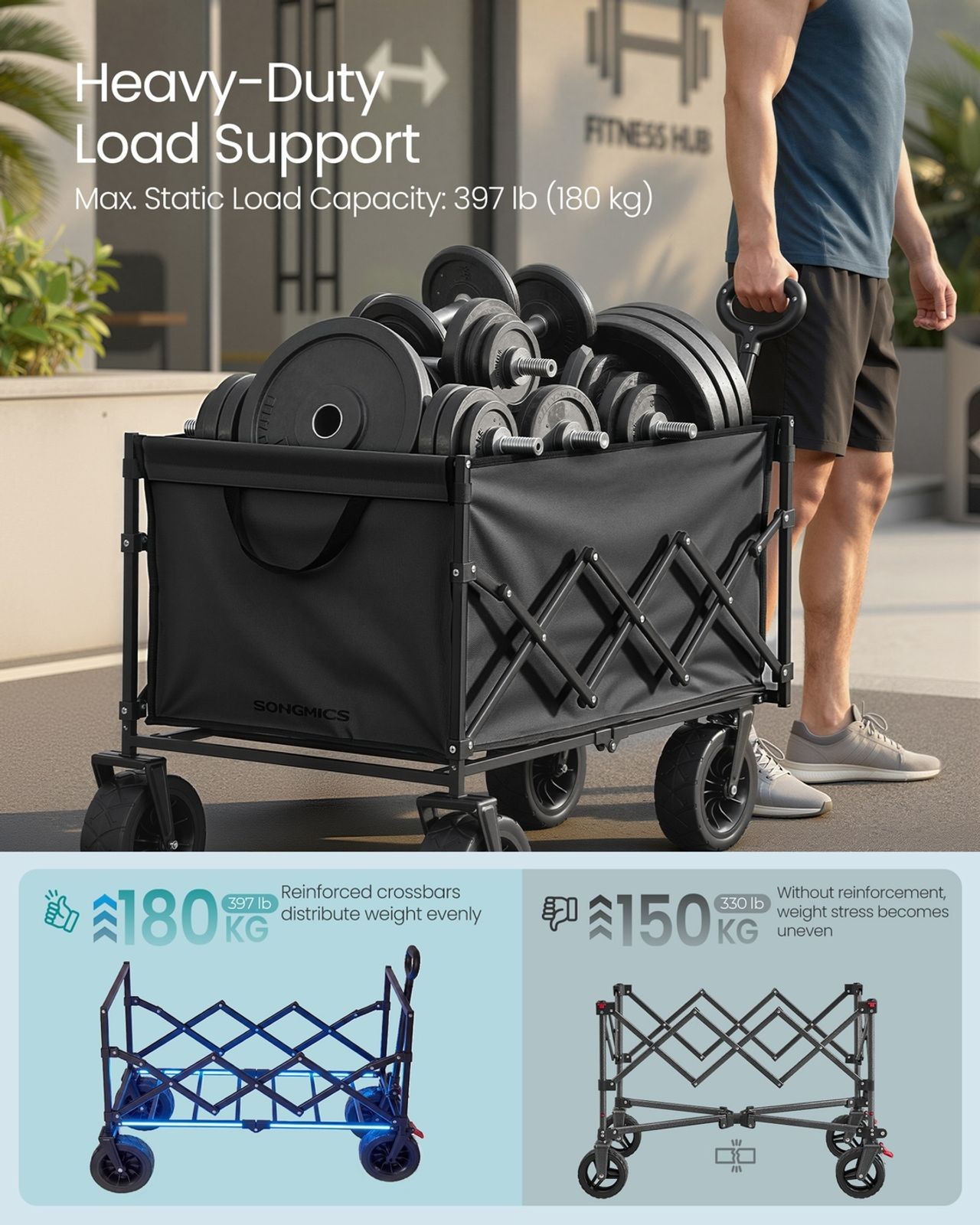 SONGMICS Foldable Camping Trolley with Wheels