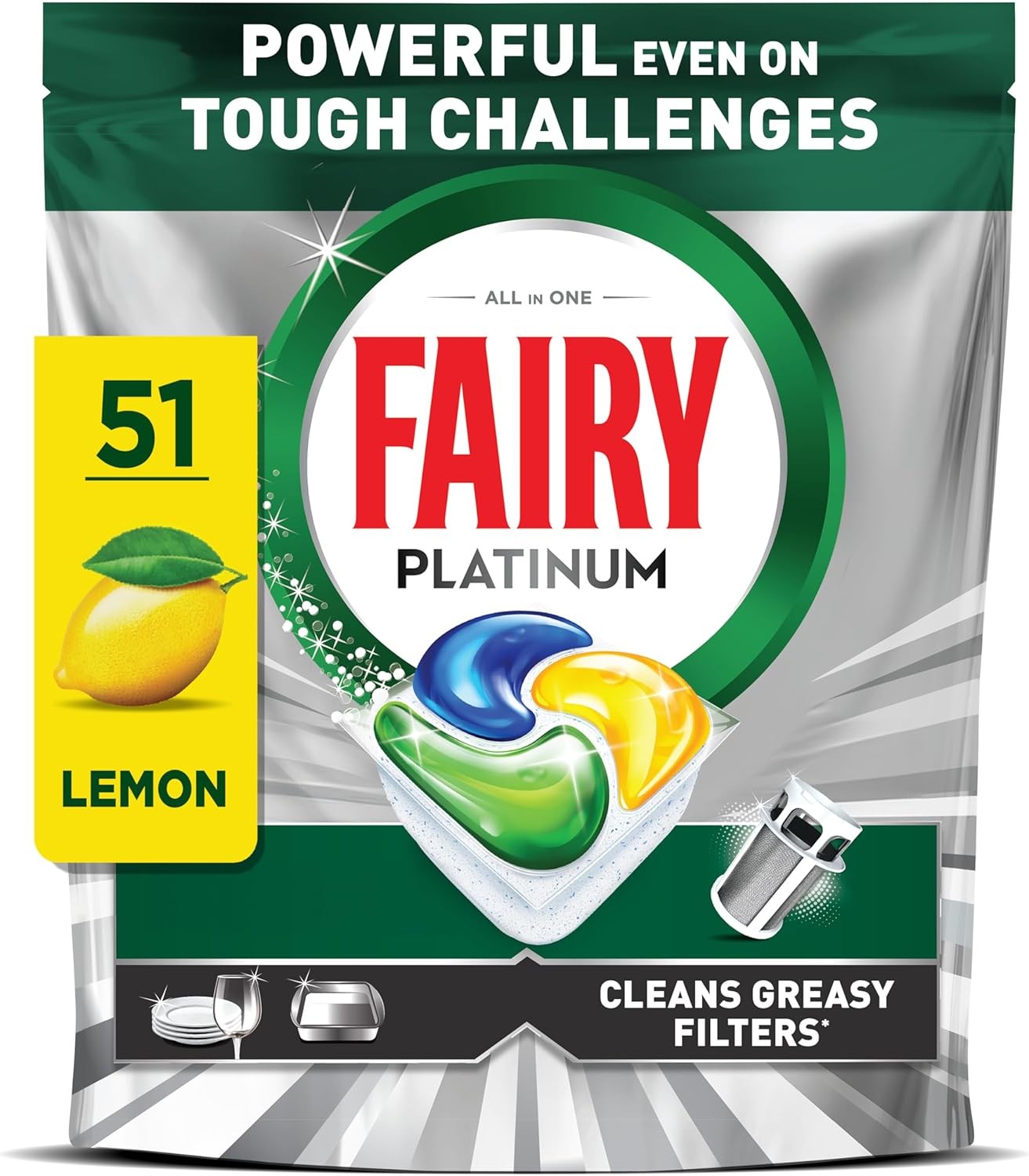 Fairy Platinum Dishwasher Tablets, Lemon, 51 Capsules