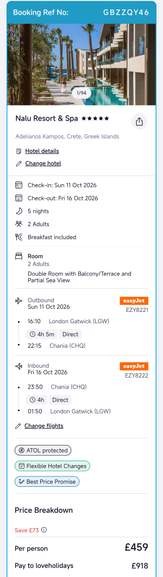 5 Nights B&B, 5* Nalu Resort & Spa, Crete, Flights London Gatwick, 2 Adults, £459pp