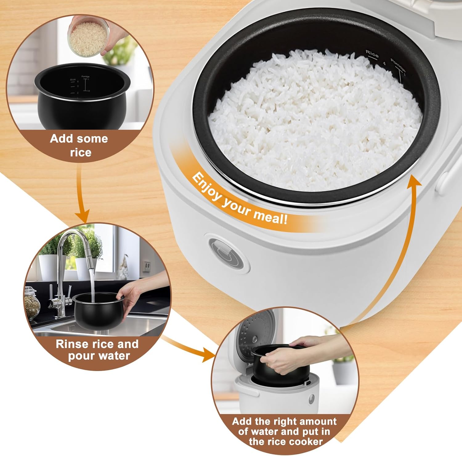Bear Small Rice Cooker, 4 Cup 2L Multifunctional with Steamer, White