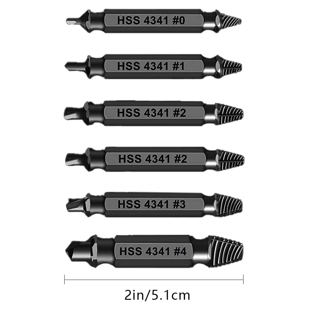 6 PCS Damaged Screw Extractor Set with HSS Material, Professional Drill Bit Kit for Stripped and Broken Screw Removal, Black