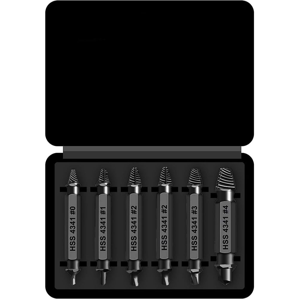 6 PCS Damaged Screw Extractor Set with HSS Material, Professional Drill Bit Kit for Stripped and Broken Screw Removal, Black