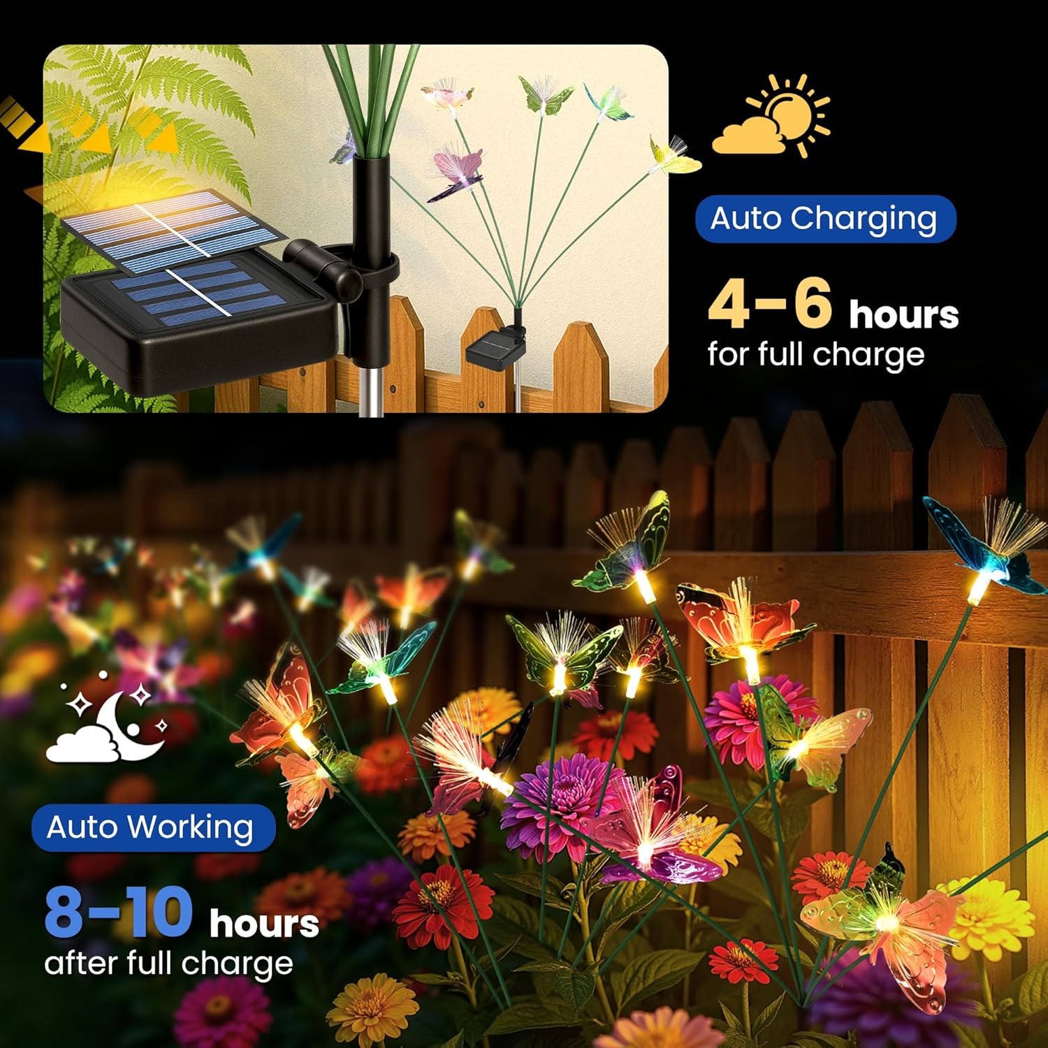 PatioPia Solar Lights Outdoor Garden, Butterfly Solar Swaying Lights, Waterproof for Pathway, Yard, Patio Decoration, 4 Pack, Warm White