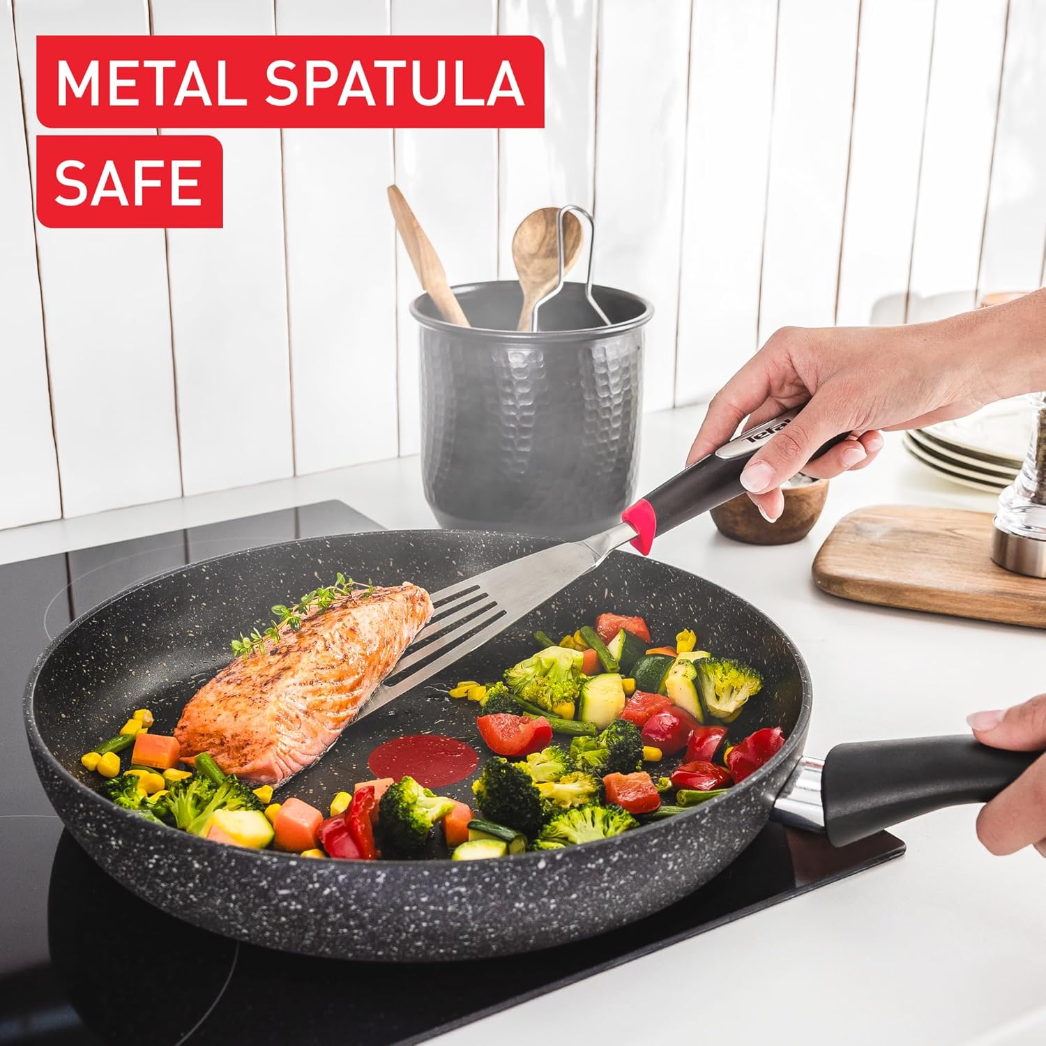 Tefal Titanium Stone Non-Stick Frying Pan 24 cm, Pancake Pan, Black | Aluminium, Thermo-Signal Heat Indicator, All Hobs Including Induction, Metal Spatula Safe, E1050445