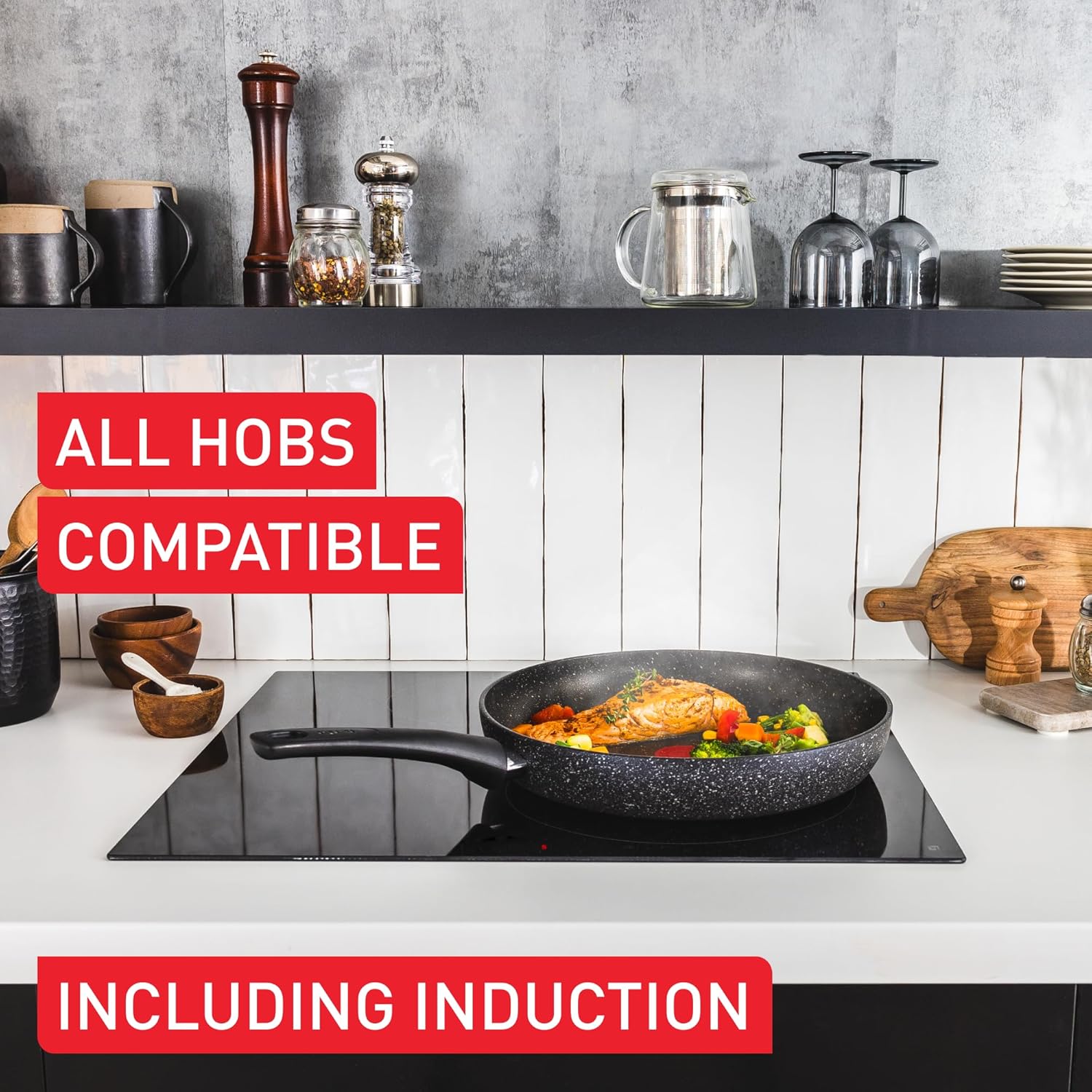 Tefal Titanium Stone Non-Stick Frying Pan 24 cm, Pancake Pan, Black | Aluminium, Thermo-Signal Heat Indicator, All Hobs Including Induction, Metal Spatula Safe, E1050445