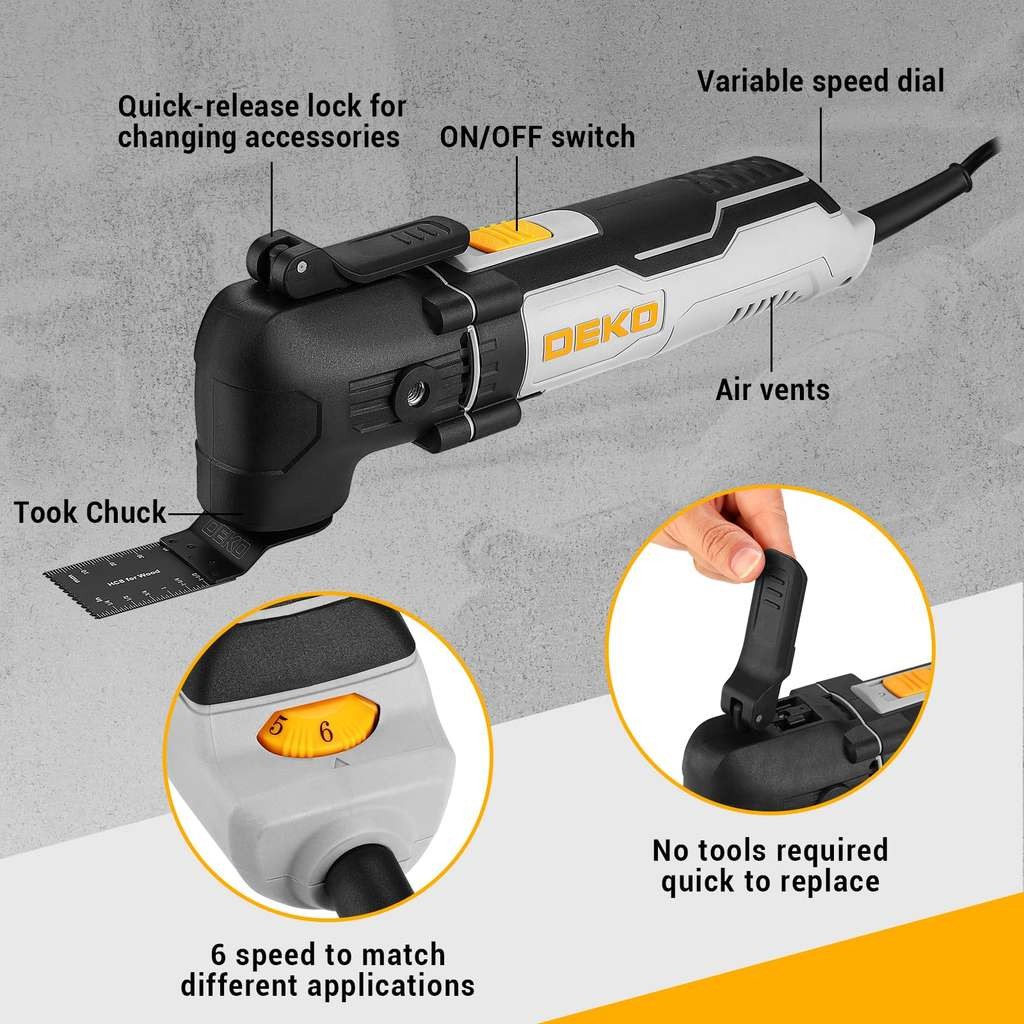 Dekopro 300W Oscillating Multi Tool, 28pcs Accessories, 6-Speed Control with Voucher