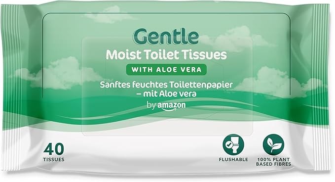 by Amazon Gentle Moist Toilet Tissues with Aloe Vera, Flushable, 240 Count (6 Packs of 40 sheets)