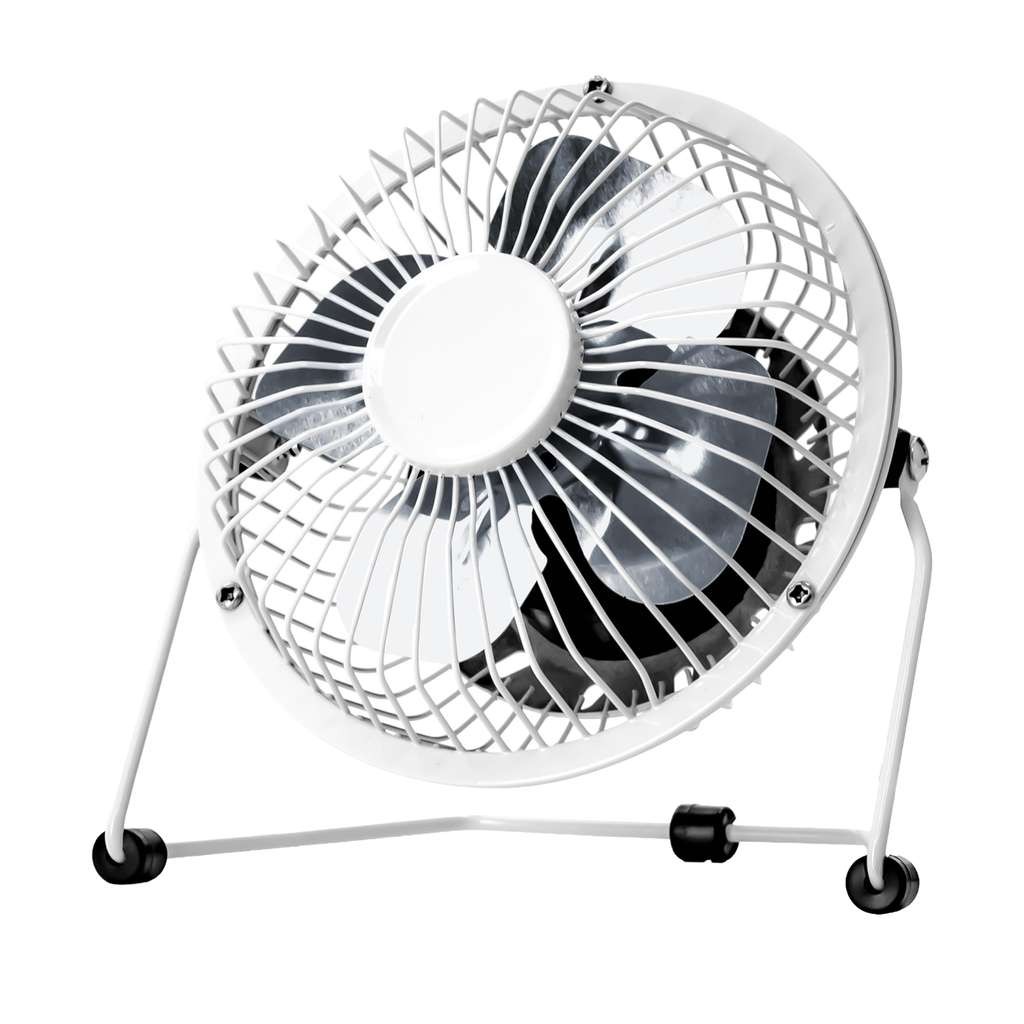 Status 4 inch USB desk fan: mini, portable, single speed for personal cooling. White/black