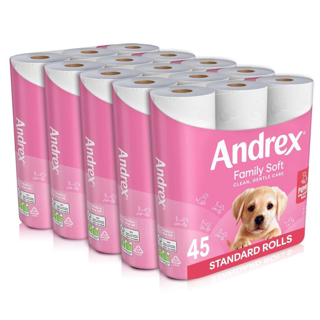 Andrex Family Soft Toilet Roll, 45 Toilet Rolls, Bulk Buy