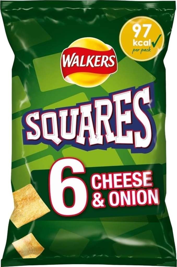 Walkers Squares Cheese and Onion Multipack Snacks Crisps 6x22g