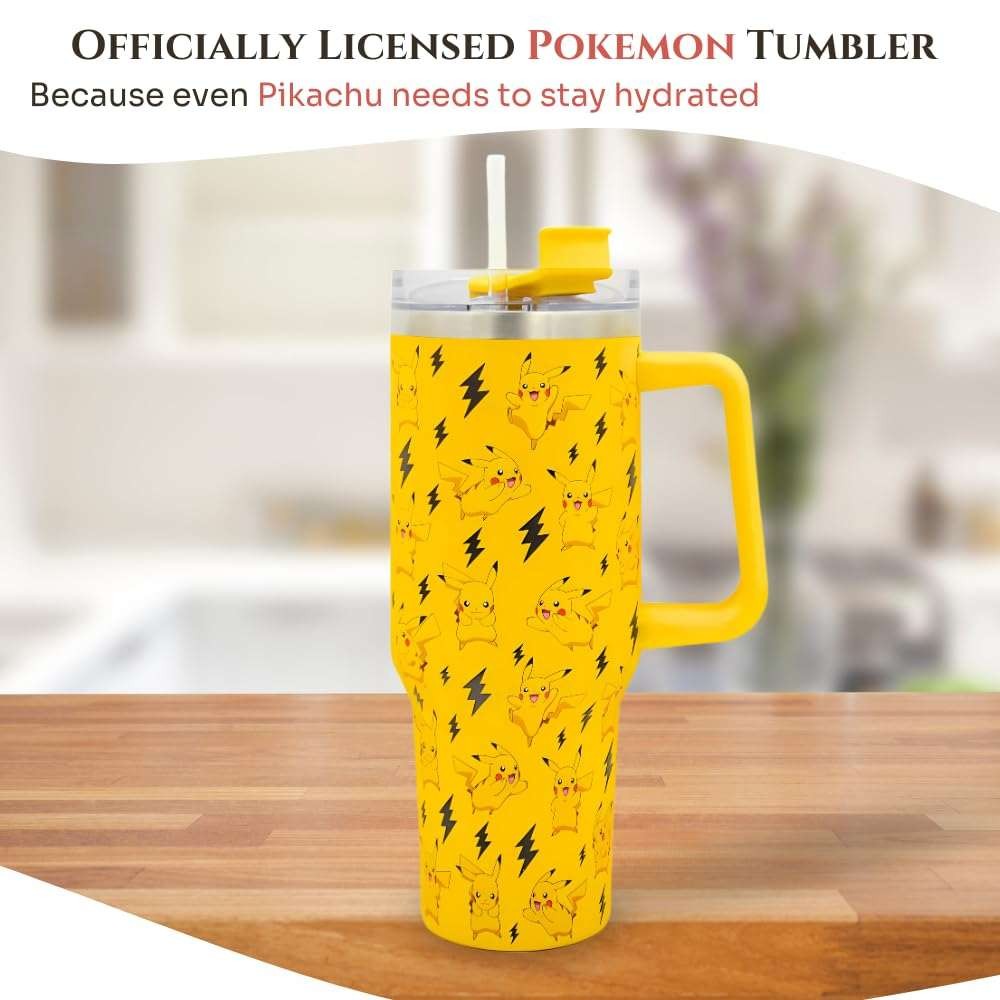 Pokémon Pikachu Insulated Stainless Steel Mug 1200ml with Handle and Straw