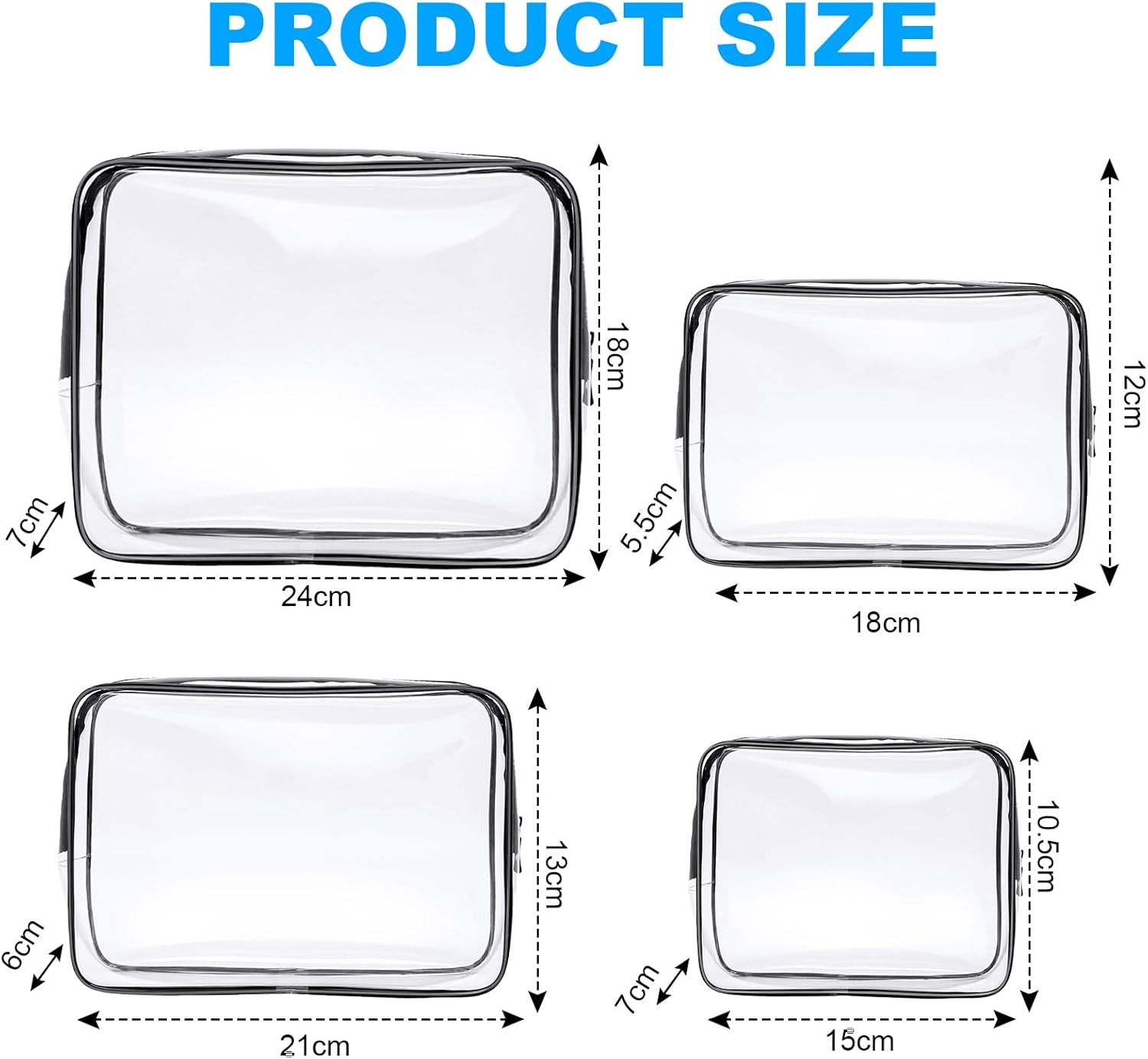 Aucuu 4-Pack Clear Wash and Makeup Bags TSA Approved PVC Waterproof Travel Wash Bags