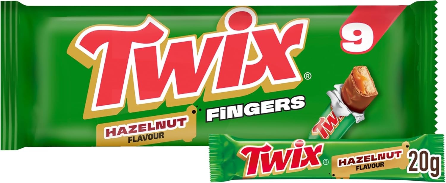 Twix Hazelnut Caramel Milk Chocolate Biscuit Snack Treat Bars, 9 Pack