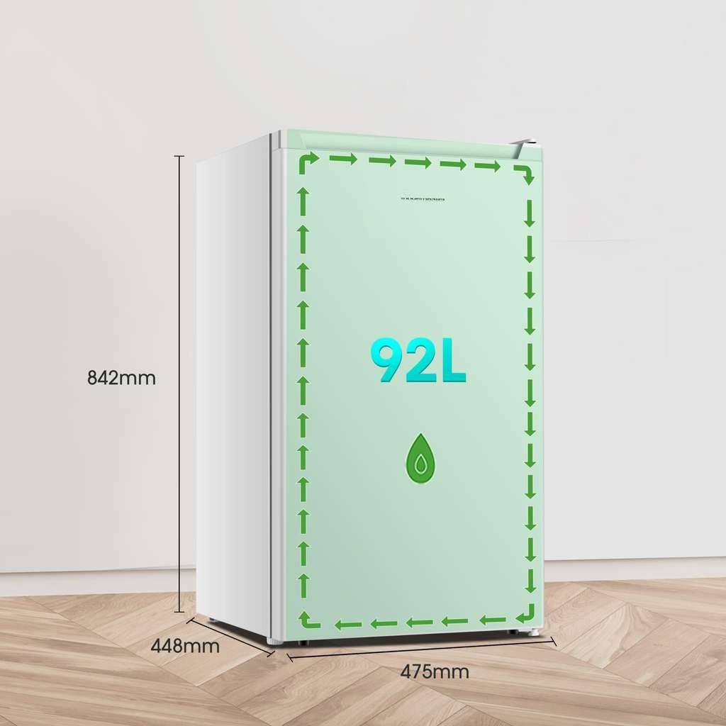 Fridgemaster MUL4892E 92L under counter fridge, white. LED, temp, reversible door, salad box