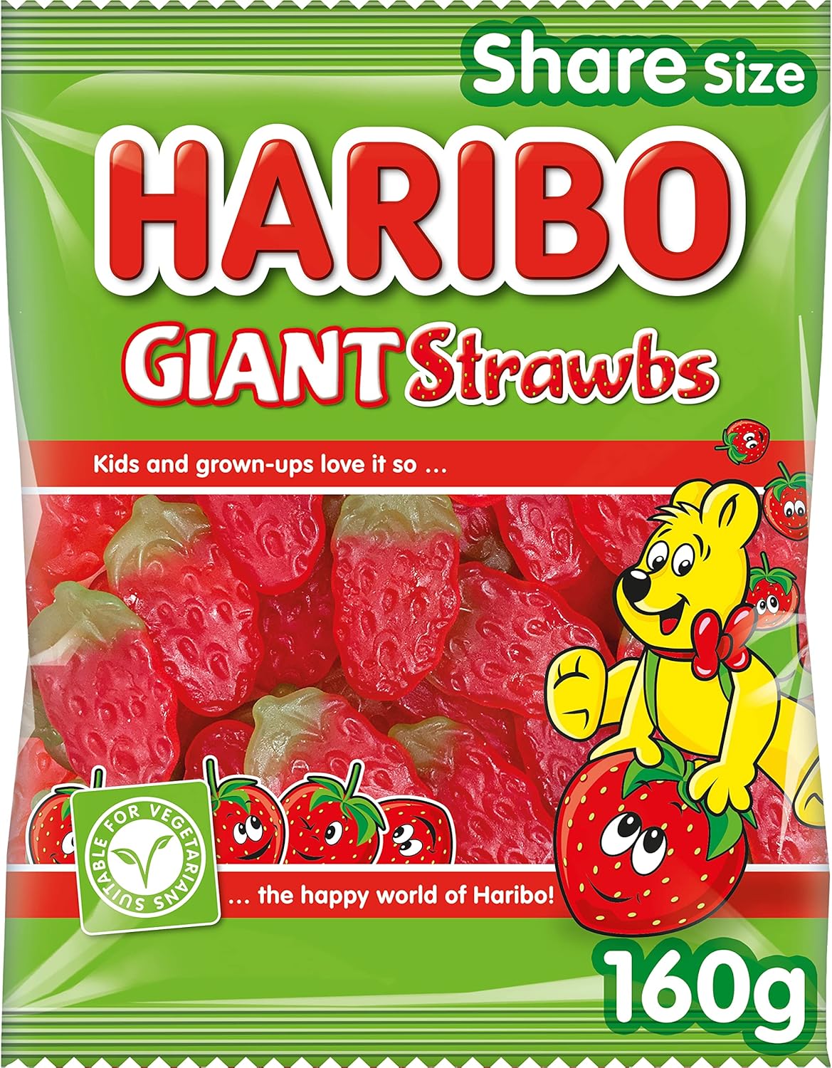 HARIBO Giant Strawbs – Fruity and Chewy Gummy Strawberries – 160g Share Size