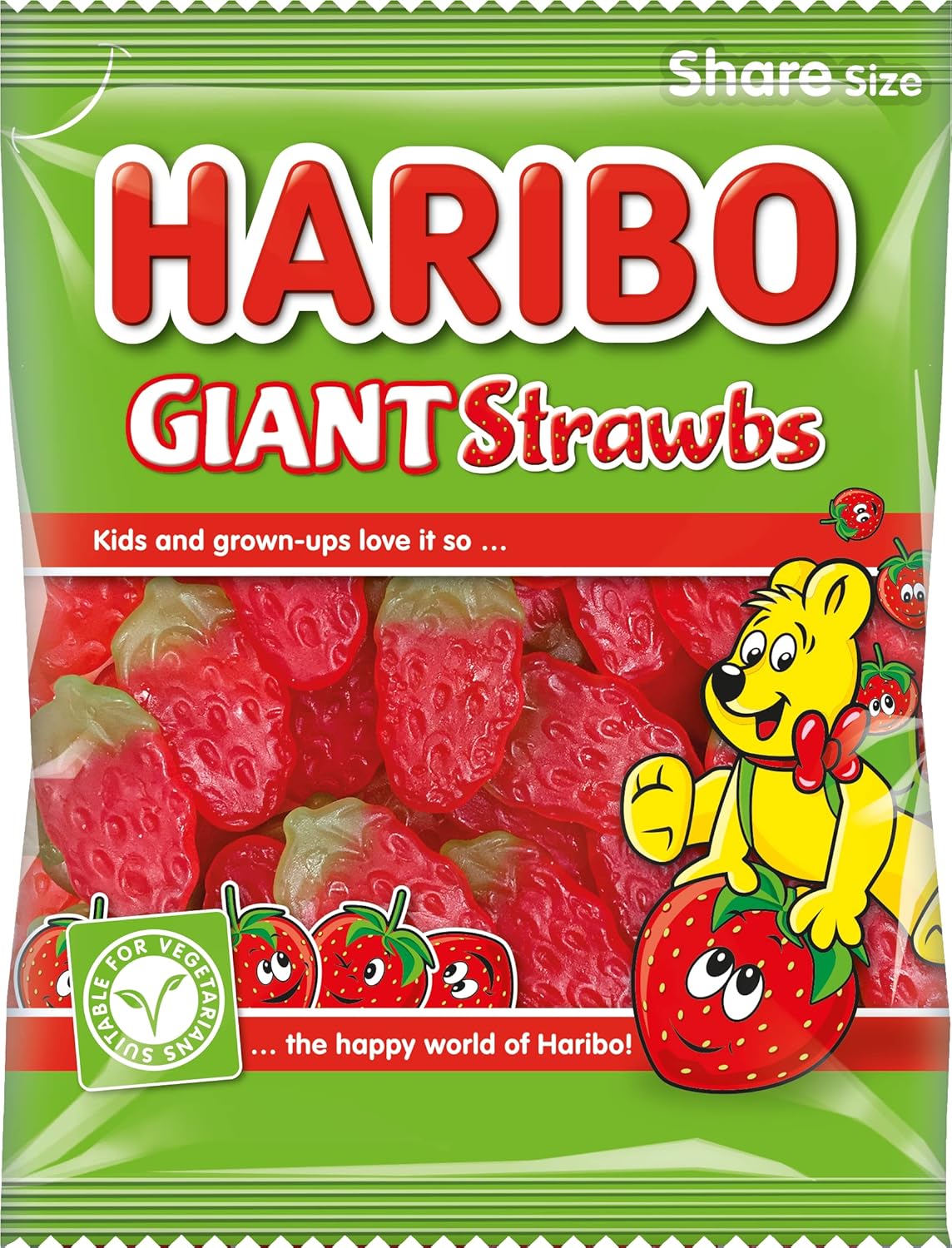 HARIBO Giant Strawbs – Fruity and Chewy Gummy Strawberries – 160g Share Size