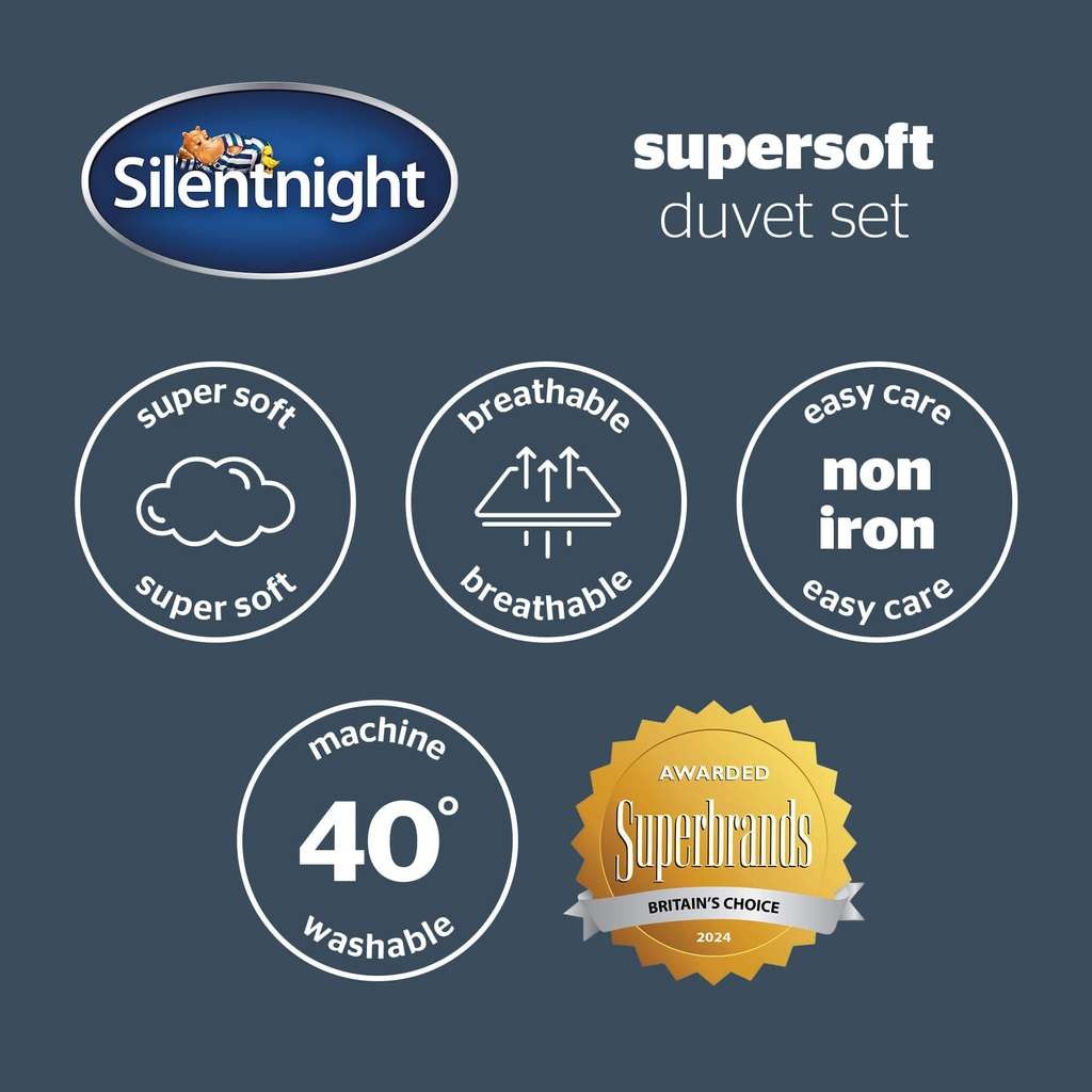 Silentnight Supersoft Duvet Set, cosy, soft microfibre, easy care, button close