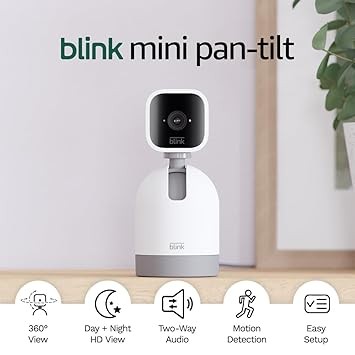 Blink Mini Pan-Tilt Camera, rotating indoor plug-in pet security camera, white
