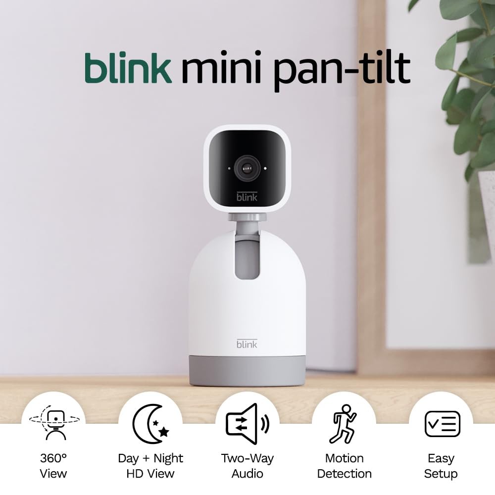Blink Mini Pan-Tilt Camera, rotating indoor plug-in pet security camera, white