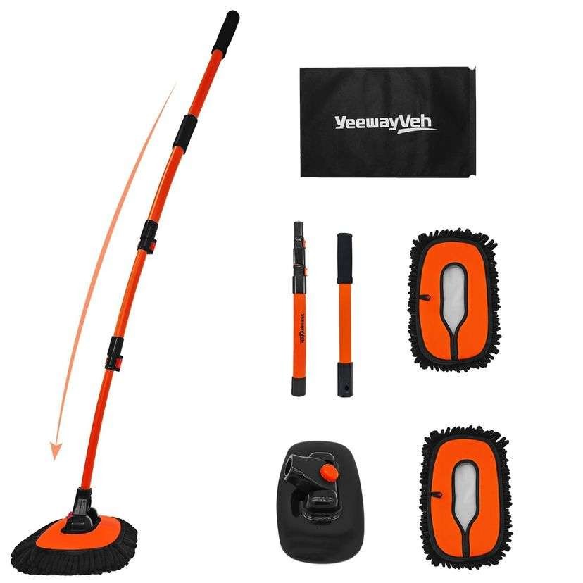 55" extendable car wash brush, microfibre head mop, storage bag (portable cleaning kit)