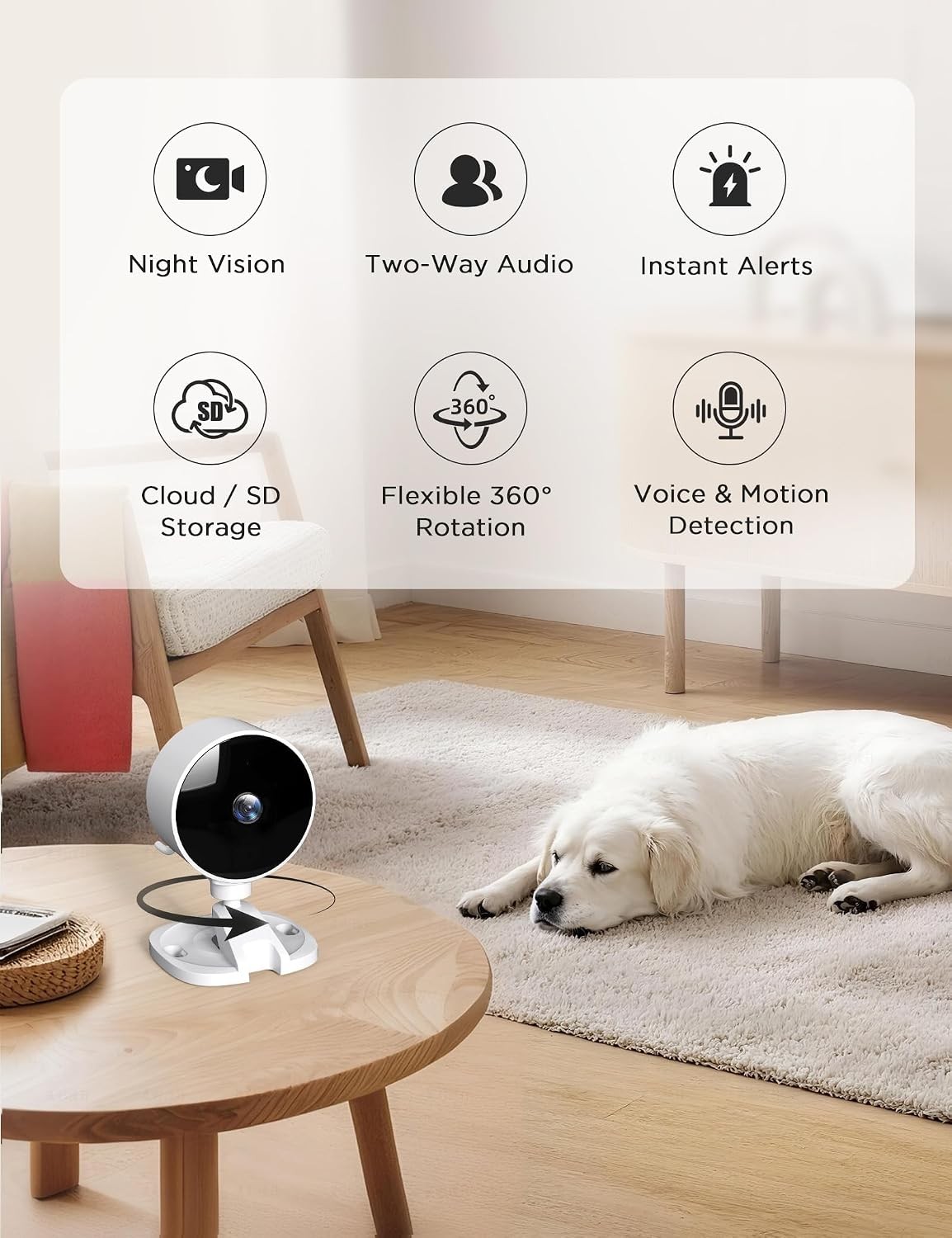 Wolfang 1080p Indoor Security Camera, Mini WiFi CCTV Pet Camera