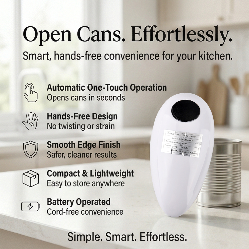 Livmore Automatic Can Opener, Battery Operated, 2 x AA Not Included, White