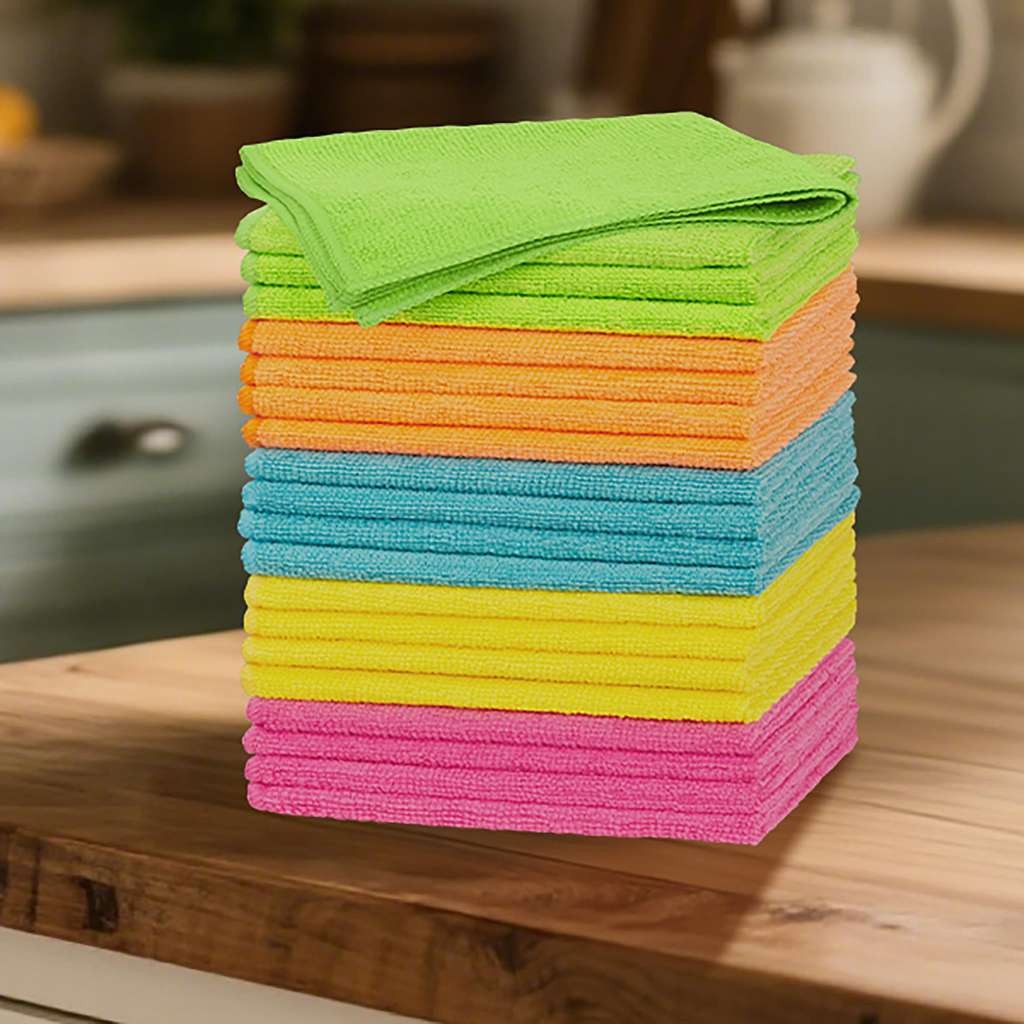 20 Pack Microfiber Cleaning Cloth 5 Colors, Haul Global, 20% off at checkout