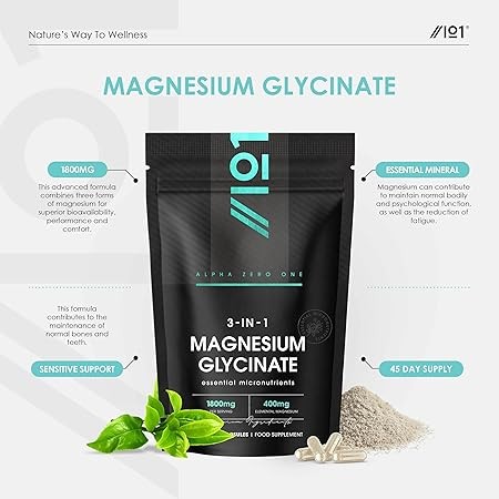 Alpha01 Magnesium Glycinate 3-in-1 complex, 1800mg (400mg elemental), 90 vegan caps