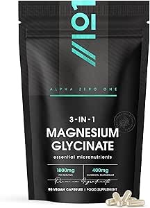 Alpha01 Magnesium Glycinate 3-in-1 complex, 1800mg (400mg elemental), 90 vegan caps