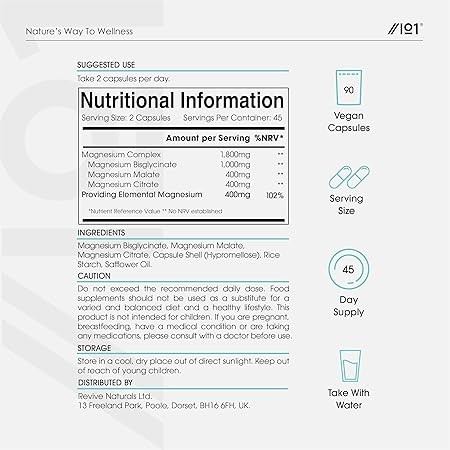 Alpha01 Magnesium Glycinate 3-in-1 complex, 1800mg (400mg elemental), 90 vegan caps